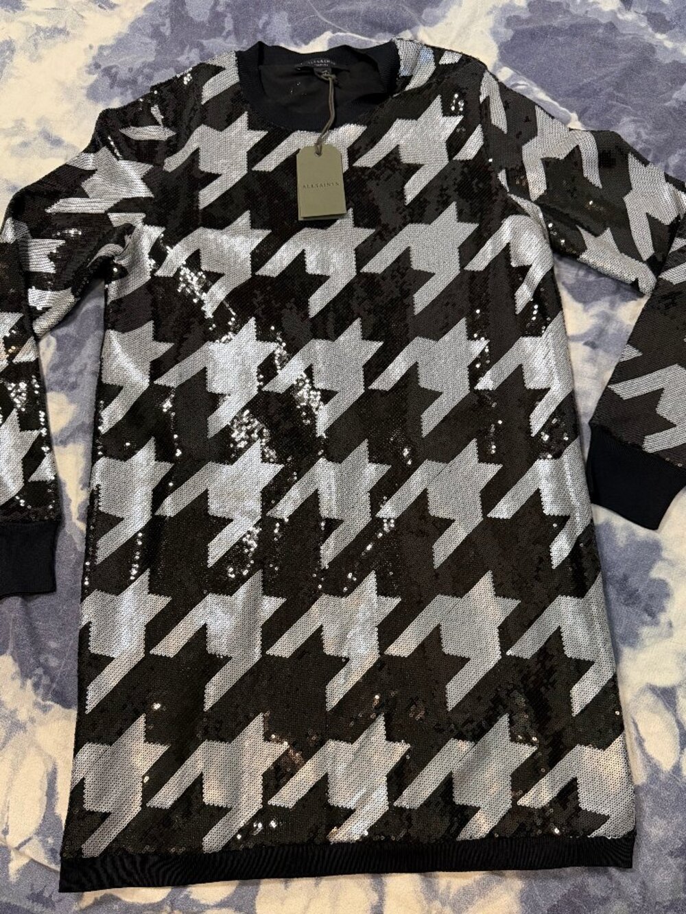 NWT AllSaints Juela Toni Sequin Houndstooth Dress size M